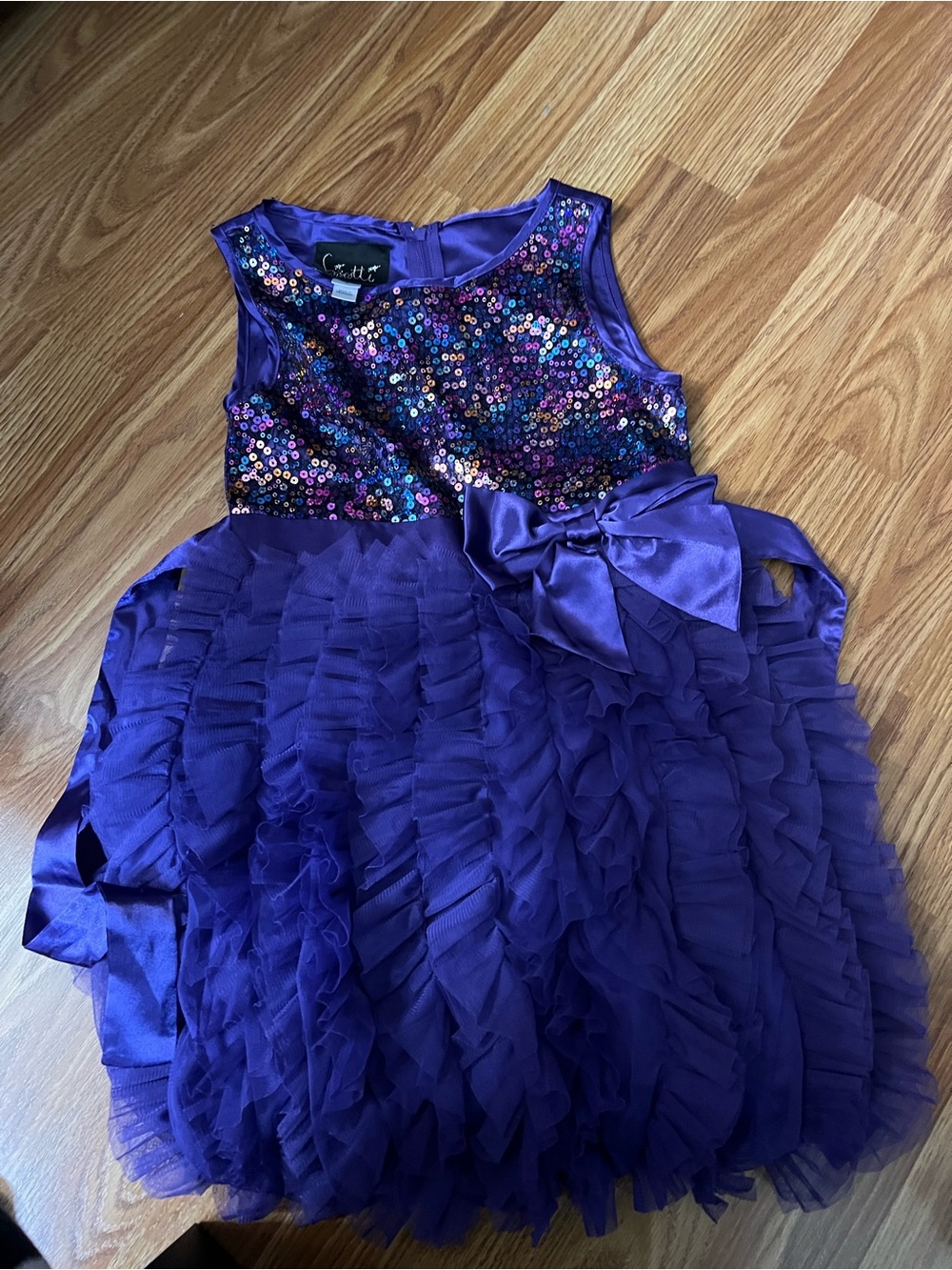 Biscotti Purple Sequin Ruffle Party Dress with Satin Bow